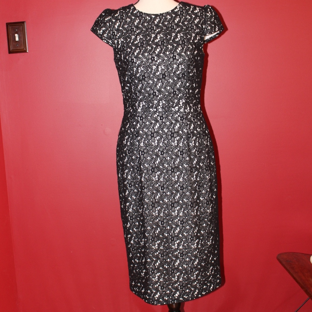 Betsey Johnson, black lace dress with cap sleeves Size 2